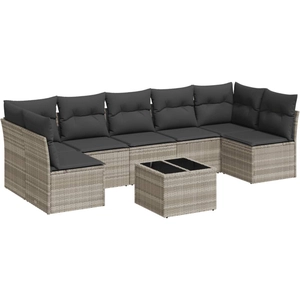 vidaXL Salon de jardin 8 pcs avec coussins gris clair résine tressée pas cher