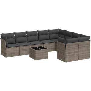vidaXL Salon de jardin avec coussins 10 pcs gris résine tressée pas cher