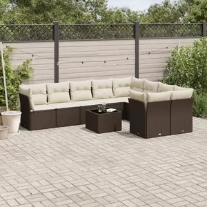vidaXL - 10-delige - Loungeset - met - kussens - poly - rattan - bruin pas cher