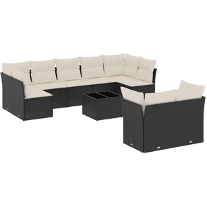 vidaXL Salon de jardin 9 pcs avec coussins noir résine tressée pas cher