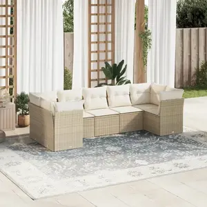 vidaXL Salon de jardin avec coussins 7 pcs beige résine tressée pas cher