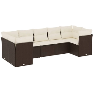 vidaXL Salon de jardin avec coussins 7 pcs marron résine tressée pas cher