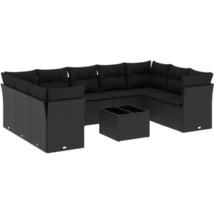 vidaXL Salon de jardin 9 pcs avec coussins noir résine tressée pas cher
