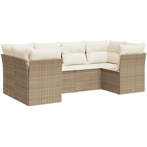 vidaXL Salon de jardin avec coussins 6 pcs beige résine tressée pas cher