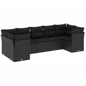 vidaXL Salon de jardin 7 pcs avec coussins noir résine tressée pas cher