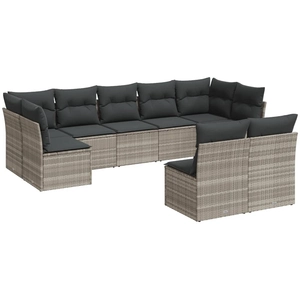 vidaXL Salon de jardin avec coussins 10 pcs gris clair résine tressée pas cher