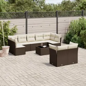 vidaXL - 10-delige - Loungeset - met - kussens - poly - rattan - bruin pas cher