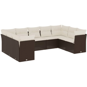 vidaXL Salon de jardin avec coussins 9 pcs marron résine tressée pas cher