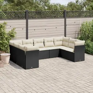 vidaXL Salon de jardin 9 pcs avec coussins noir résine tressée pas cher