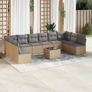 vidaXL Salon de jardin 11 pcs avec coussins beige résine tressée pas cher