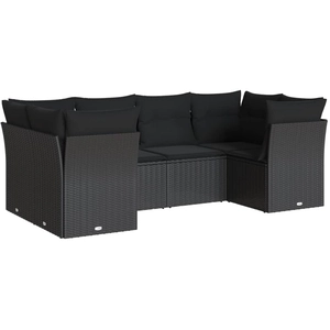 vidaXL Salon de jardin 6 pcs avec coussins noir résine tressée pas cher