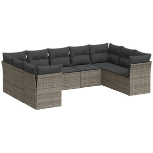 vidaXL Salon de jardin avec coussins 10 pcs gris résine tressée pas cher