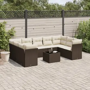 vidaXL - 10-delige - Loungeset - met - kussens - poly - rattan - bruin pas cher