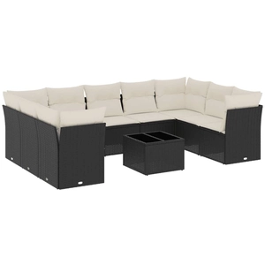 vidaXL Salon de jardin 10 pcs avec coussins noir résine tressée pas cher