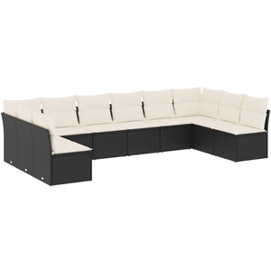 vidaXL Salon de jardin 10 pcs avec coussins noir résine tressée pas cher