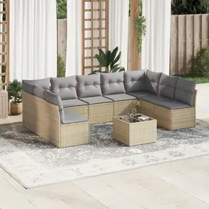 vidaXL Salon de jardin avec coussins 10 pcs beige résine tressée pas cher