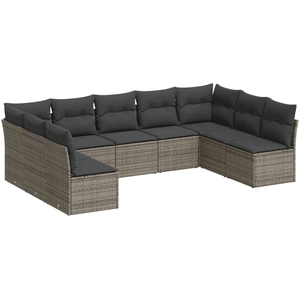 vidaXL Salon de jardin avec coussins 10 pcs gris résine tressée pas cher
