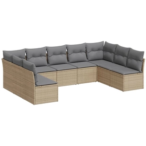 vidaXL Salon de jardin avec coussins 9 pcs beige résine tressée pas cher
