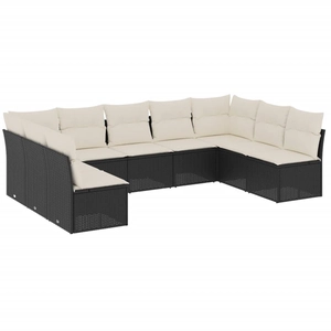 vidaXL Salon de jardin 9 pcs avec coussins noir résine tressée pas cher