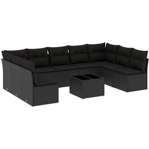 vidaXL Salon de jardin 10 pcs avec coussins noir résine tressée