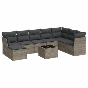 vidaXL Salon de jardin 8 pcs avec coussins gris résine tressée pas cher