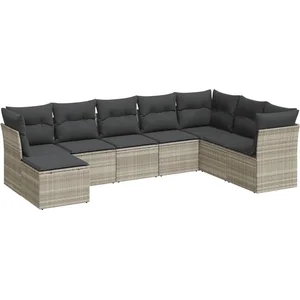 vidaXL Salon de jardin 8 pcs avec coussins gris clair résine tressée pas cher