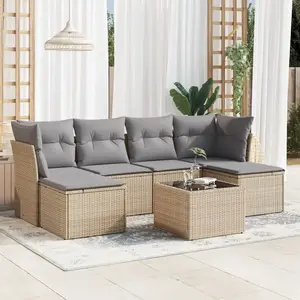 vidaXL Salon de jardin avec coussins 7 pcs beige résine tressée pas cher