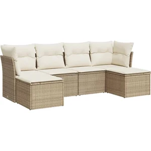 vidaXL Salon de jardin avec coussins 6 pcs beige résine tressée pas cher