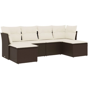 vidaXL Salon de jardin avec coussins 6 pcs marron résine tressée pas cher
