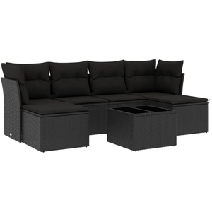 vidaXL Salon de jardin 7 pcs avec coussins noir résine tressée pas cher