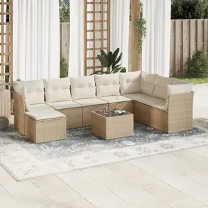 vidaXL Salon de jardin avec coussins 9 pcs beige résine tressée pas cher