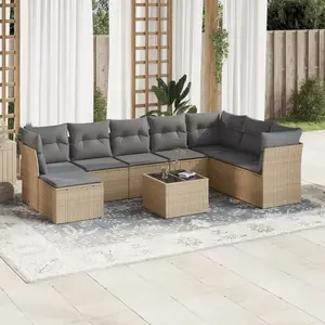 vidaXL Salon de jardin avec coussins 9 pcs beige résine tressée pas cher