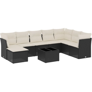 vidaXL Salon de jardin 9 pcs avec coussins noir résine tressée pas cher