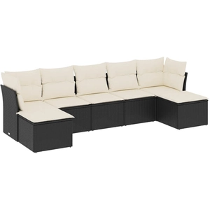 vidaXL Salon de jardin 7 pcs avec coussins noir résine tressée pas cher