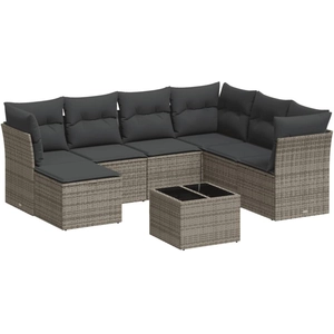 vidaXL Salon de jardin 8 pcs avec coussins gris résine tressée pas cher
