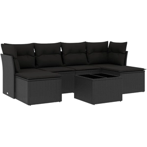 vidaXL Salon de jardin 6 pcs avec coussins noir résine tressée pas cher