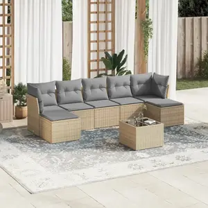 vidaXL Salon de jardin avec coussins 8 pcs beige résine tressée pas cher