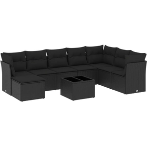 vidaXL Salon de jardin 8 pcs avec coussins noir résine tressée pas cher