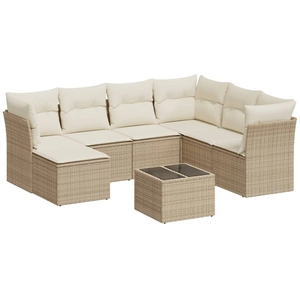vidaXL Salon de jardin avec coussins 7 pcs beige résine tressée pas cher