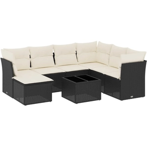 vidaXL Salon de jardin 7 pcs avec coussins noir résine tressée pas cher