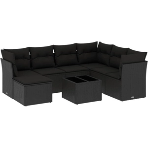 vidaXL Salon de jardin 8 pcs avec coussins noir résine tressée pas cher