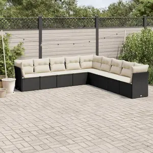 vidaXL Salon de jardin 9 pcs avec coussins noir résine tressée pas cher