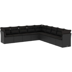 vidaXL Salon de jardin 9 pcs avec coussins noir résine tressée pas cher