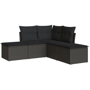 vidaXL Salon de jardin 5 pcs avec coussins noir résine tressée pas cher