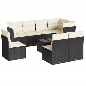 vidaXL Salon de jardin 8 pcs avec coussins noir résine tressée pas cher