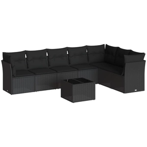 vidaXL Salon de jardin 7 pcs avec coussins noir résine tressée pas cher