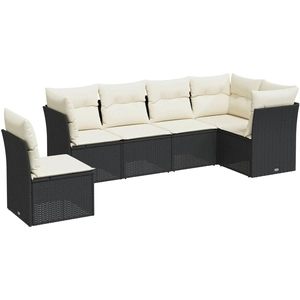 vidaXL Salon de jardin 6 pcs avec coussins noir résine tressée pas cher
