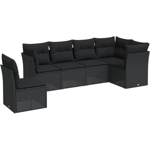vidaXL Salon de jardin 7 pcs avec coussins noir résine tressée pas cher