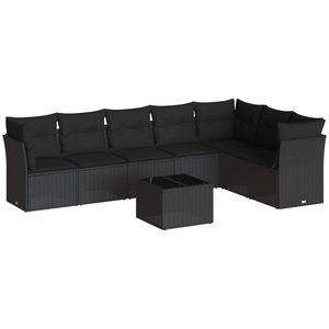 vidaXL Salon de jardin 8 pcs avec coussins noir résine tressée pas cher