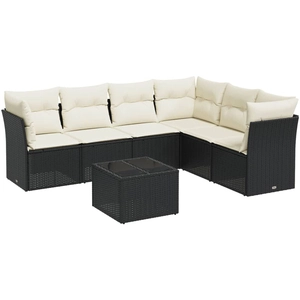 vidaXL Salon de jardin 7 pcs avec coussins noir résine tressée pas cher